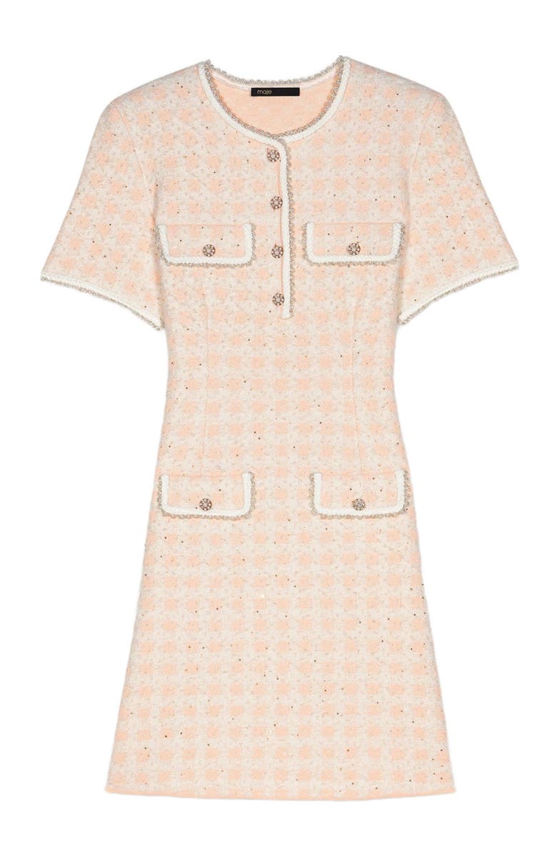 maje Tweed-effect knit mini dress, Alternate, color, 