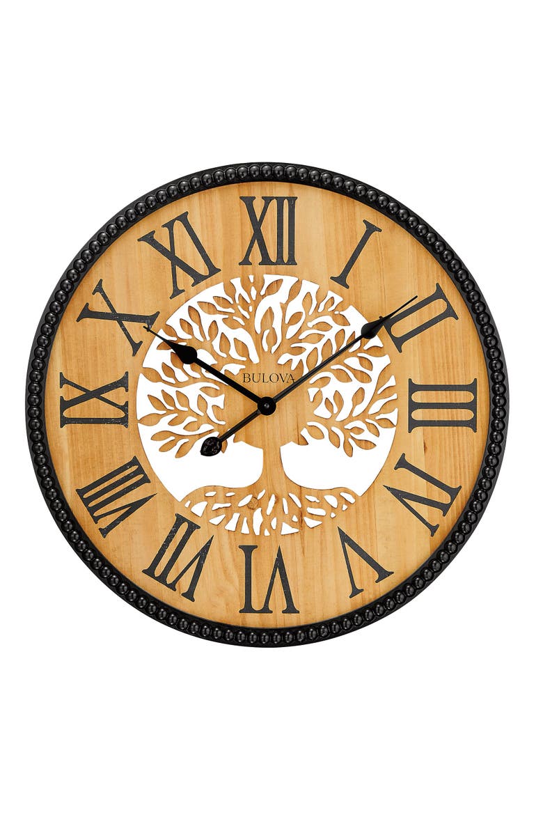 Orchard Wood Wall Clock, Laser Cut Tree Design, Main, color, Brown