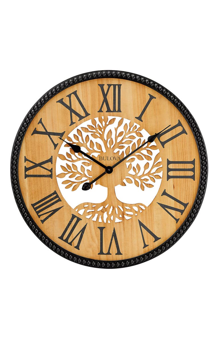 Bulova Clocks Orchard Wood Wall Clock, Laser Cut Tree Design, Main, color, Brown