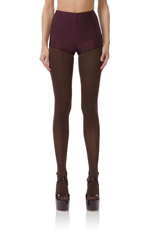 Afrm Yves Rhinestone Jersey Shorts In Brown