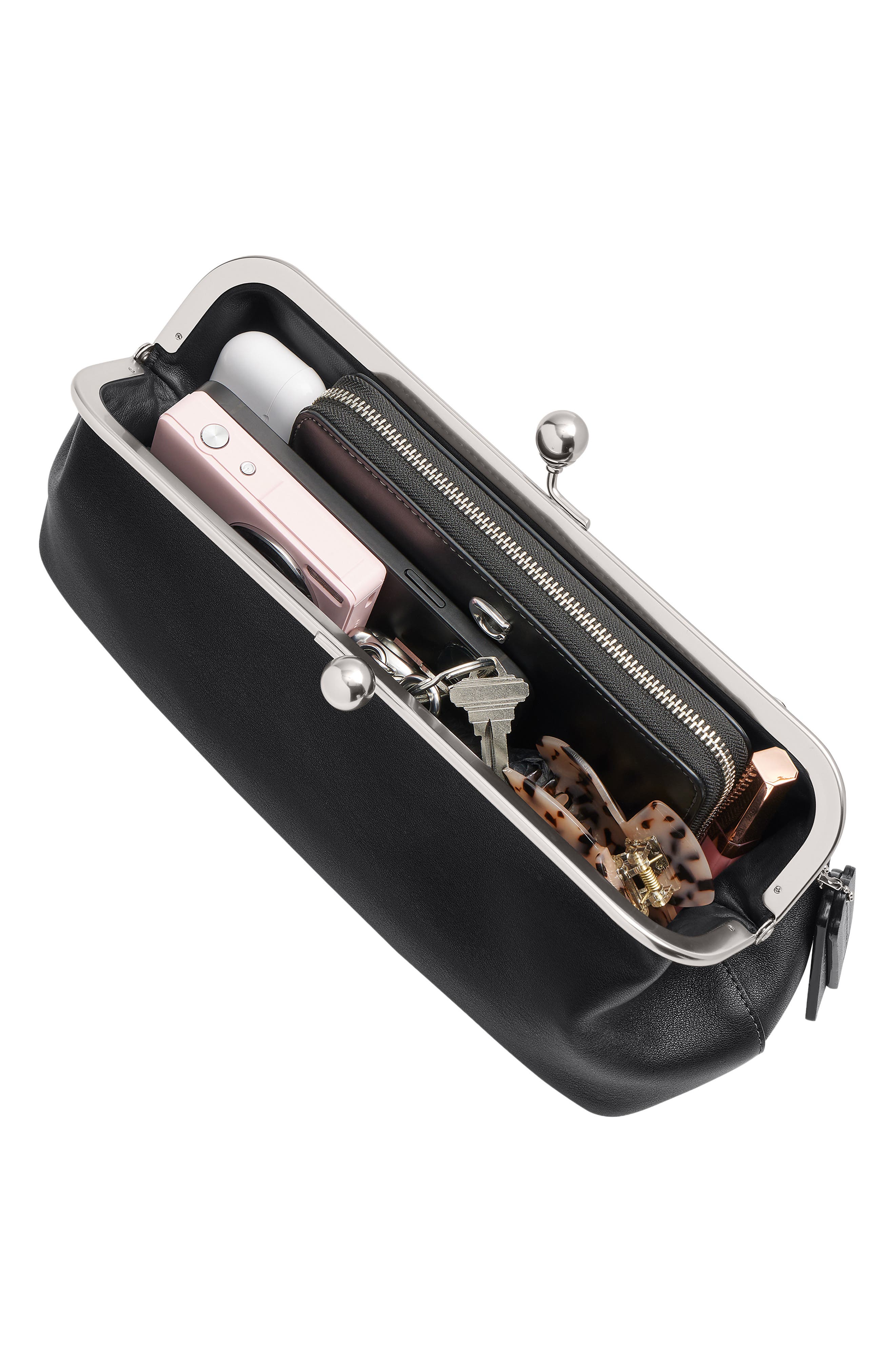 Kisslock Frame 30 Leather Clutch Bag, Alternate, color, LH/ BLACK