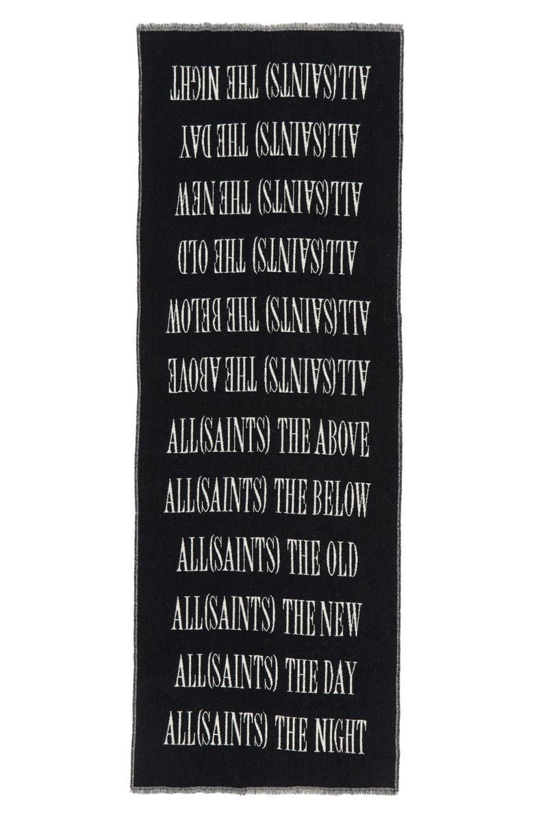 AllSaints Varsity Woven Wool Blend Scarf, Alternate, color, Black