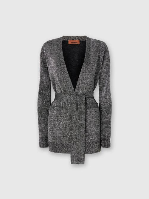 Missoni Glitter-effect Viscose Cardigan With Belt In Black & Silver