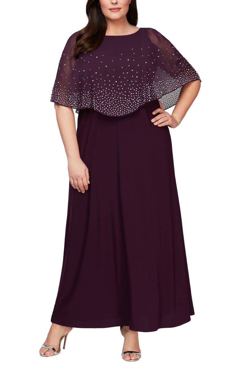 Alex Evenings Embellished Popover Gown, Main, color, 