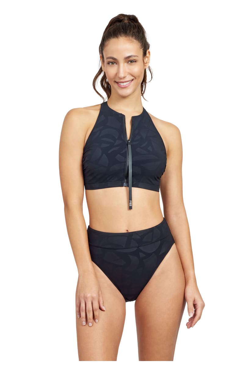 Free Sport by Gottex Geo Club High Neck Bikini Swim Top with Zipper, Main, color, 