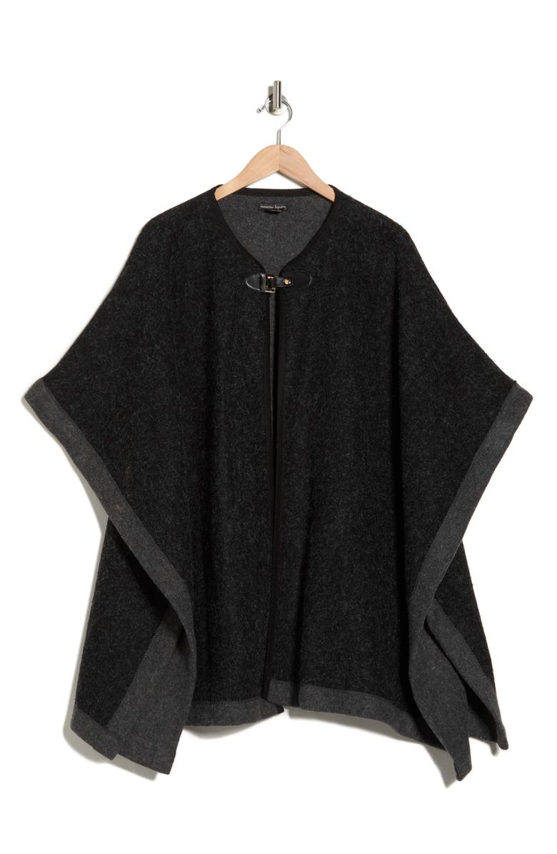 Nanette Lepore Two-Tone Buckled Ruana, Alternate, color, Black