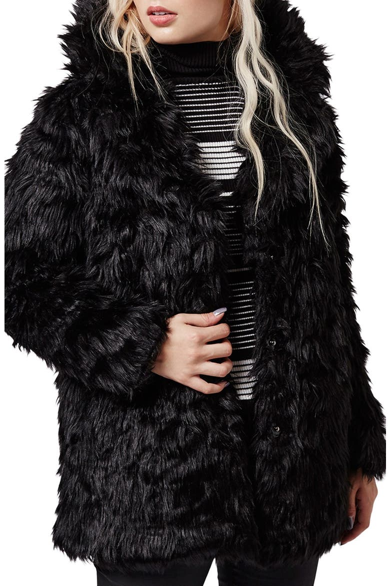Urban Shaggy Faux Fur Coat, Main, color, BLACK