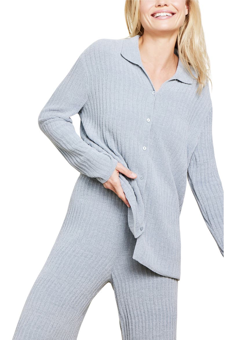 CozyChic® Ultra Lite® Wave Rib Button-Up Shirt, Alternate, color, MOONBEAM