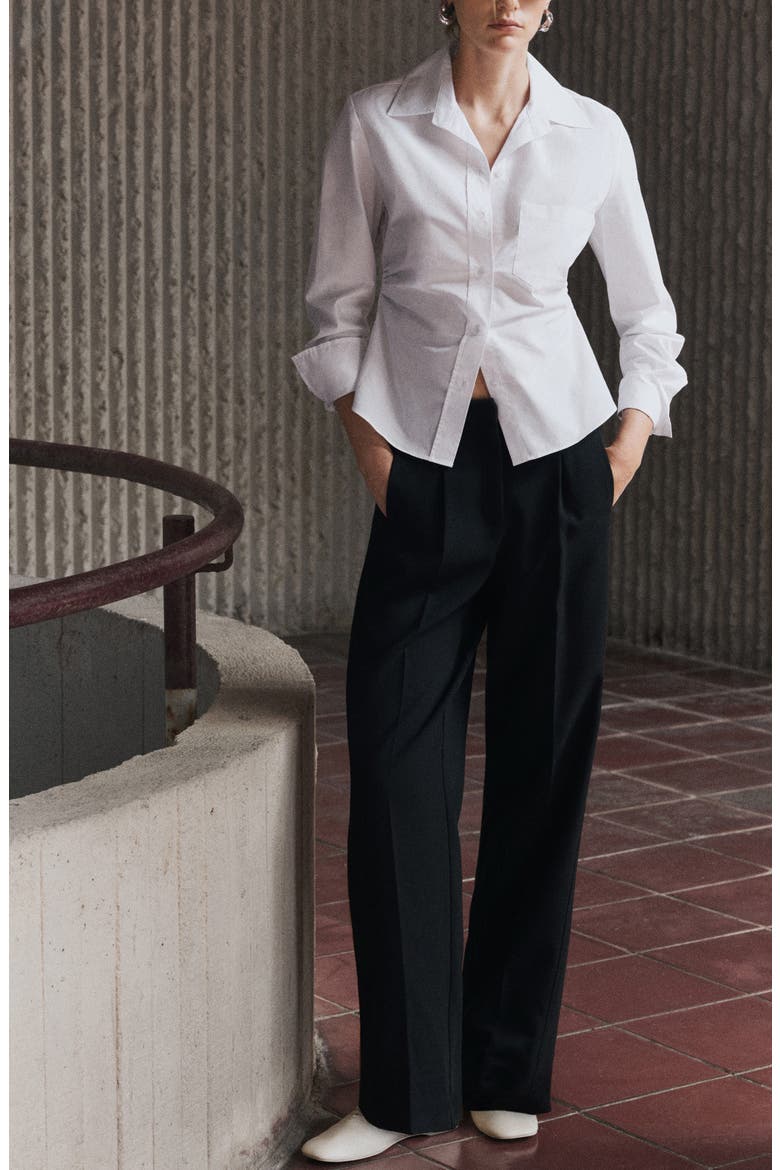 Pleat Front Stretch Straight Leg Pants, Alternate, color, BLACK