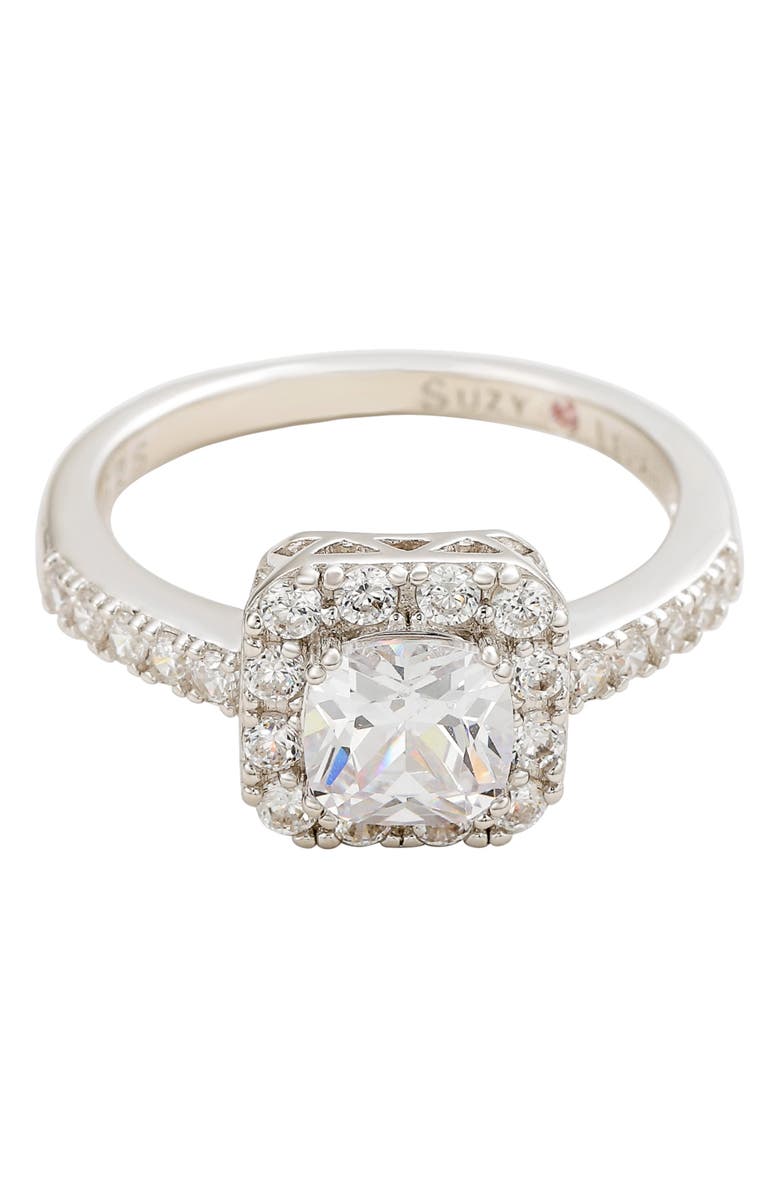 SUZY LEVIAN Sterling Silver CZ Halo Engagement Ring, Alternate, color, White
