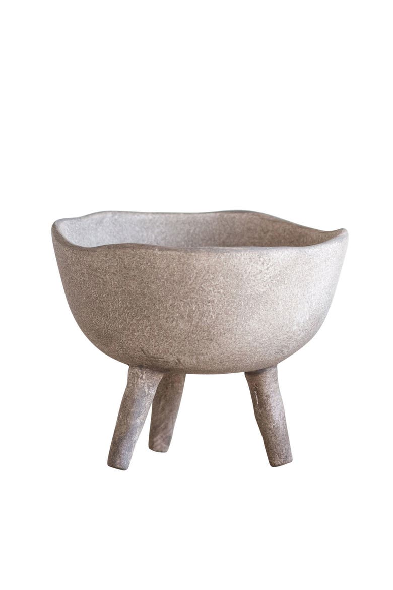 Boho Terracotta Footed Bowl with Organic Edge, Matte Taupe, Alternate, color, Cream