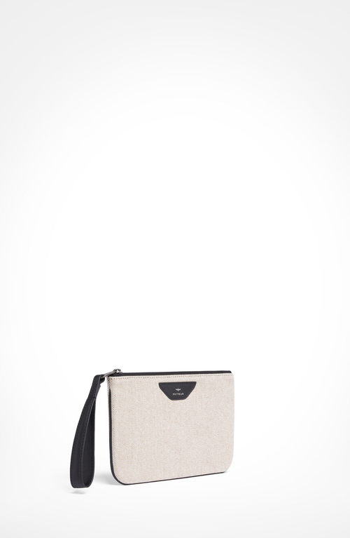 Aviteur Canvas Leather Trim Travel Pouch In Black