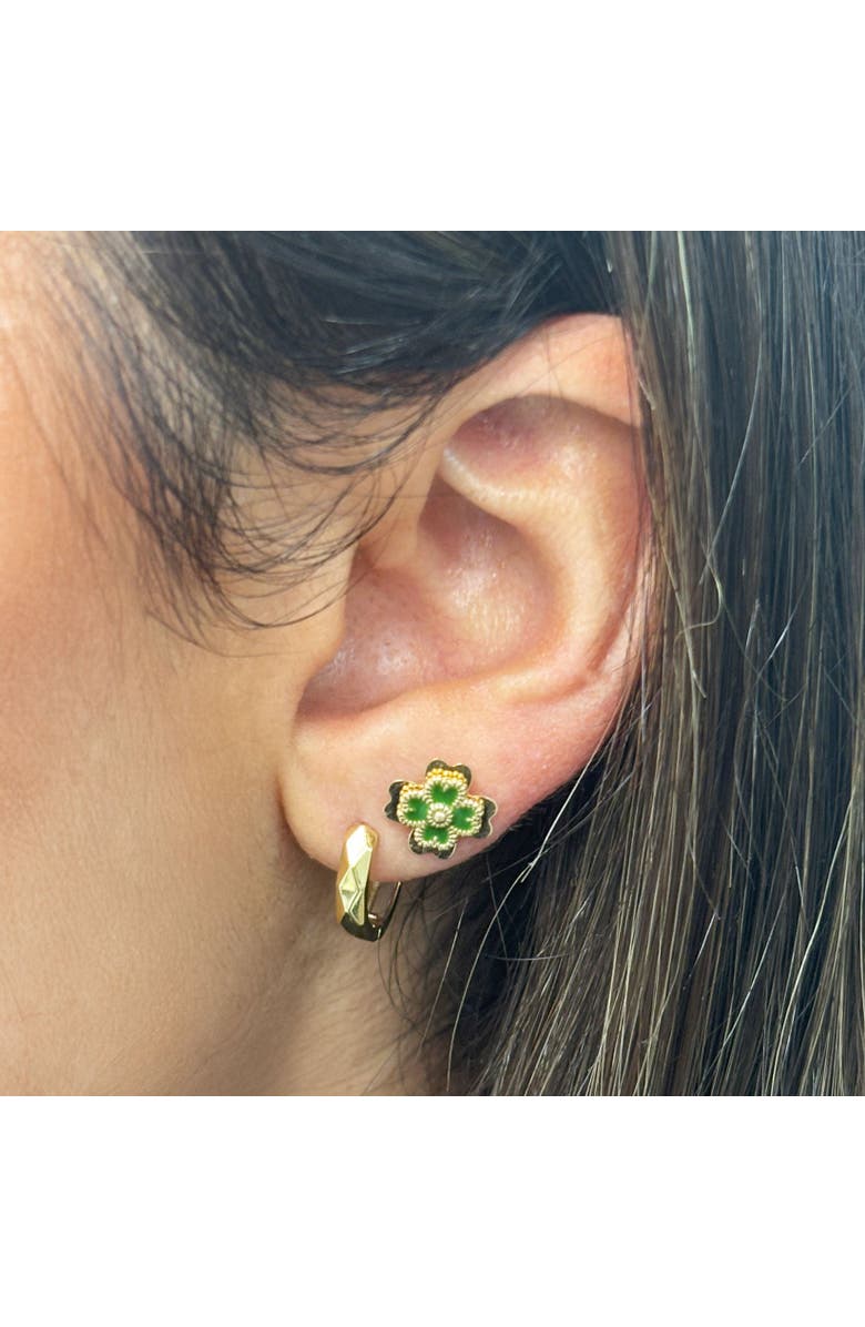The Lovery Fine Jewelry Green Enamel Four Leaf Clover Stud Earrings, Alternate, color, Green Enamel