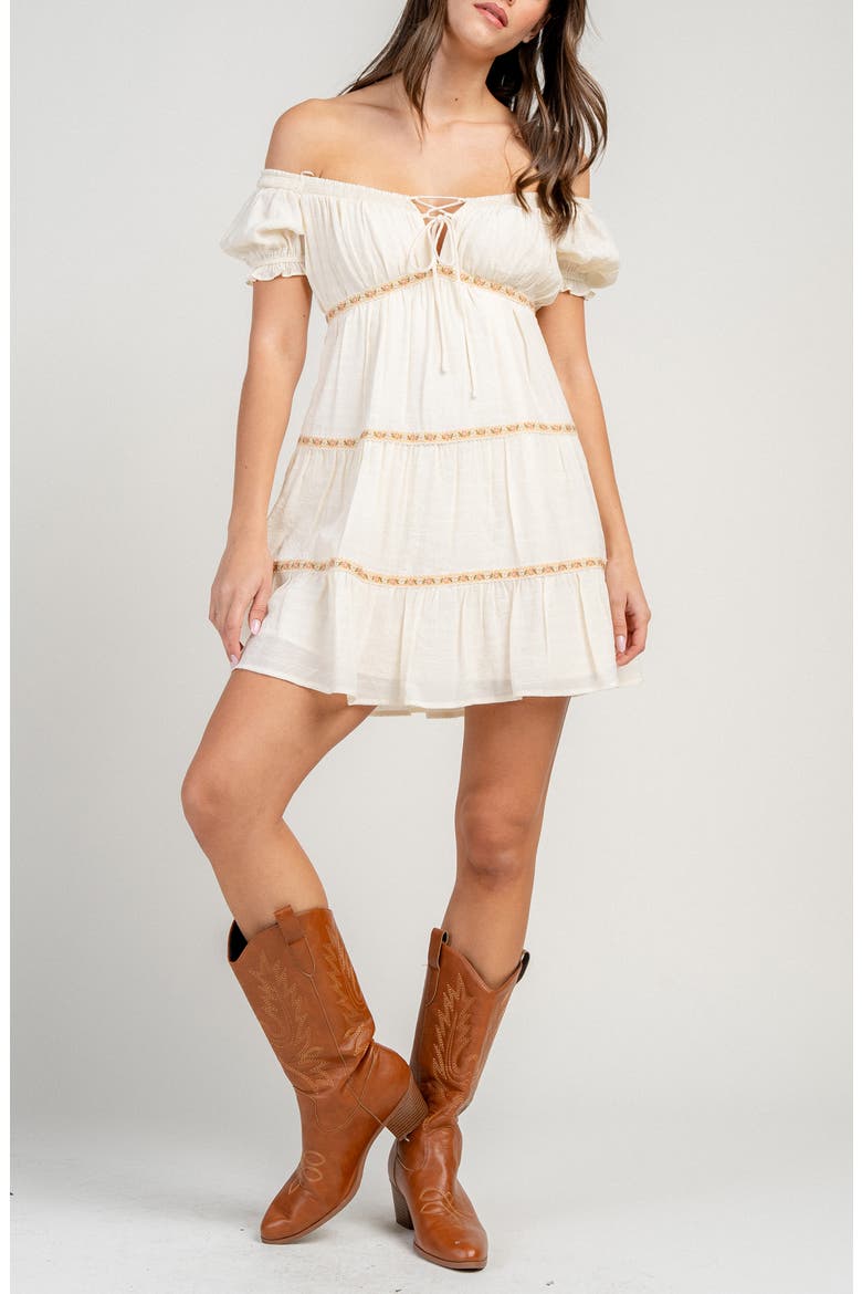 Off the Shoulder Babydoll Dress, Alternate, color, IVORY