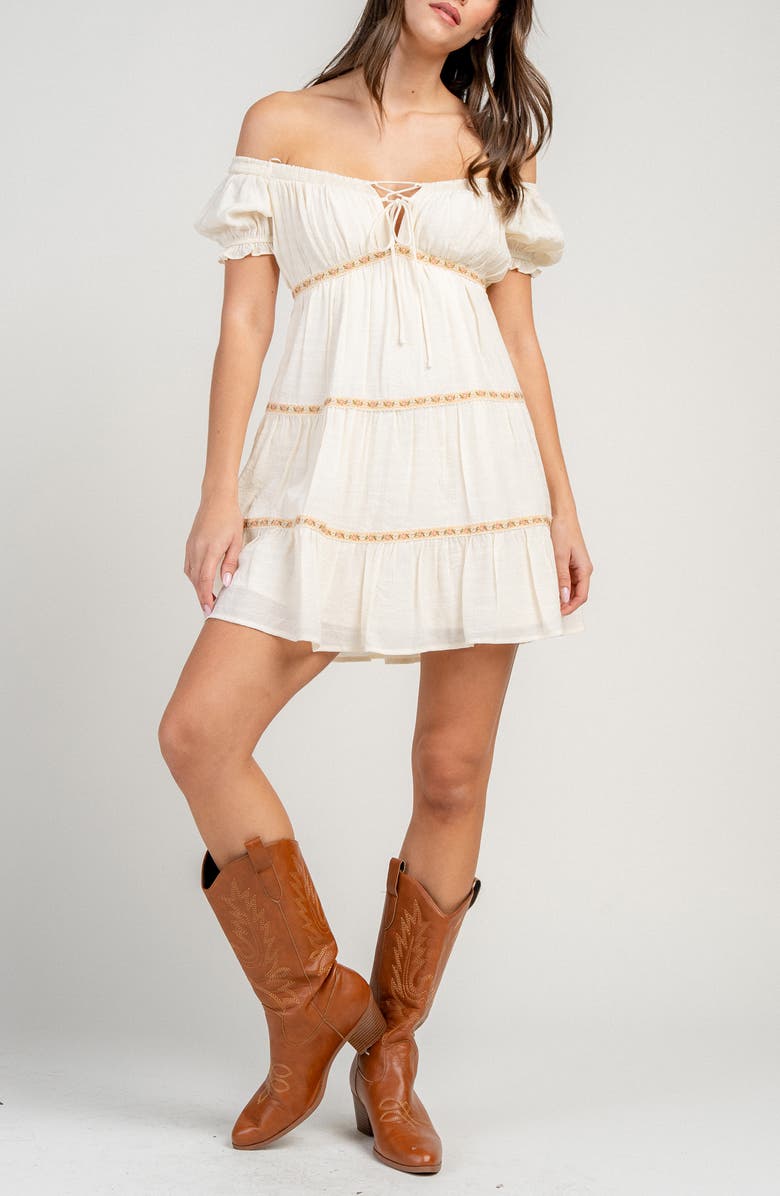 Beivy Off the Shoulder Babydoll Dress, Alternate, color, Ivory