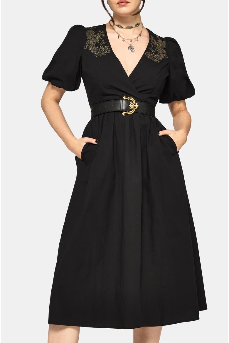 Fleux Phoenix Wrap Midi Dress, Alternate, color, Black