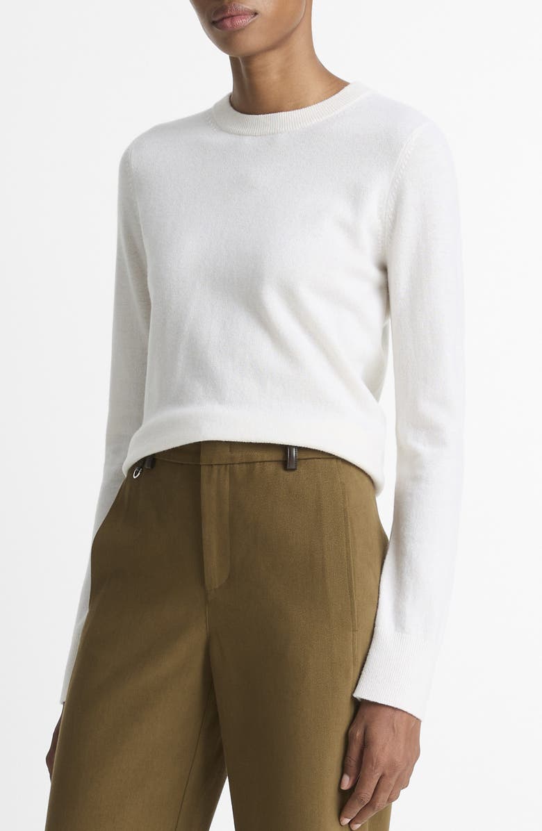 Vince Rib Crewneck Cashmere Sweater, Alternate, color, White