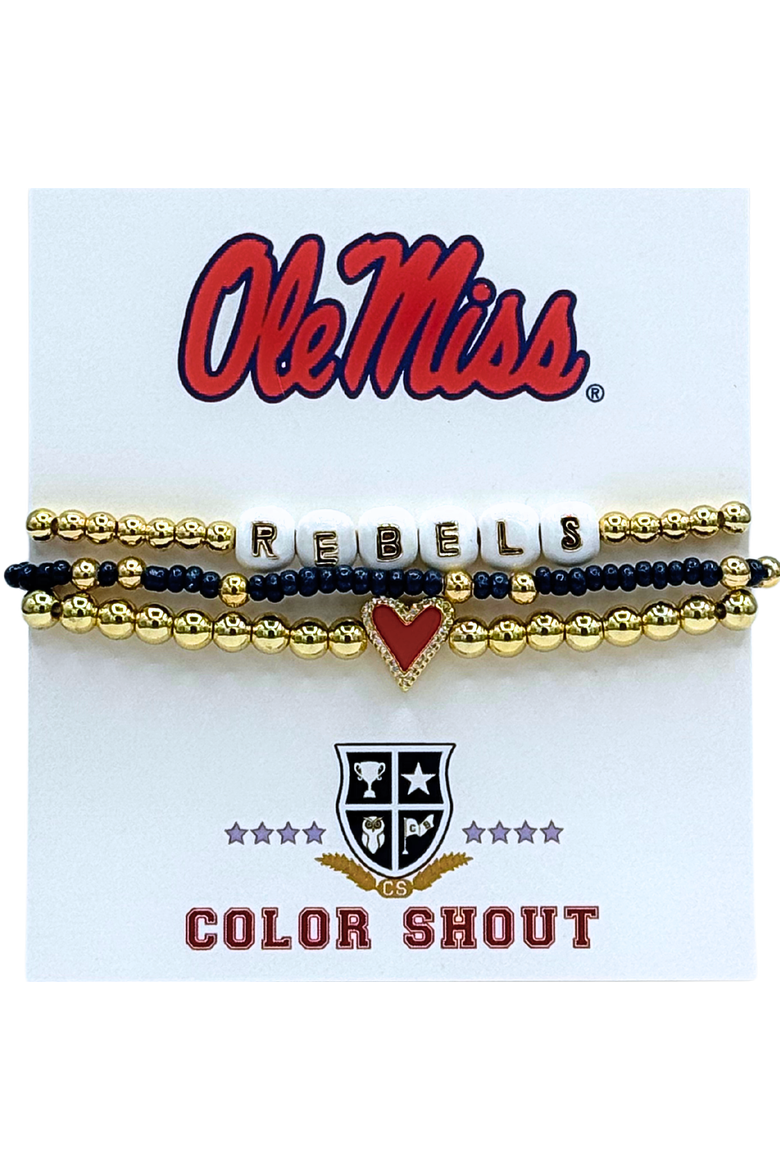 Ole Miss Love My College Bracelet Stack, Main, color, Yellow Gold