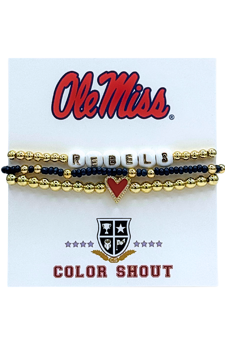 Color Shout Ole Miss Love My College Bracelet Stack, Main, color, Yellow Gold