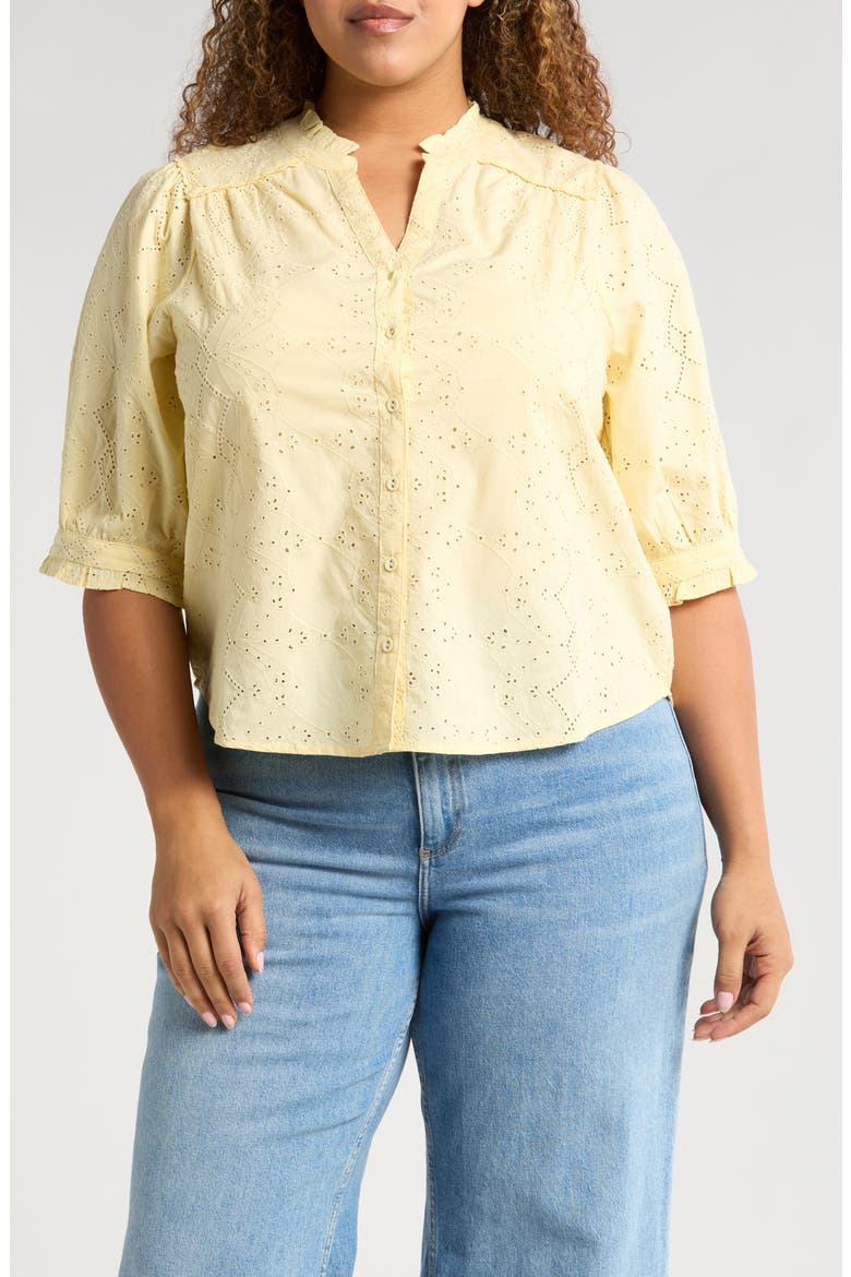 Below Eyelet Lantern Sleeve Top, Main, color, BUTTERCREAM