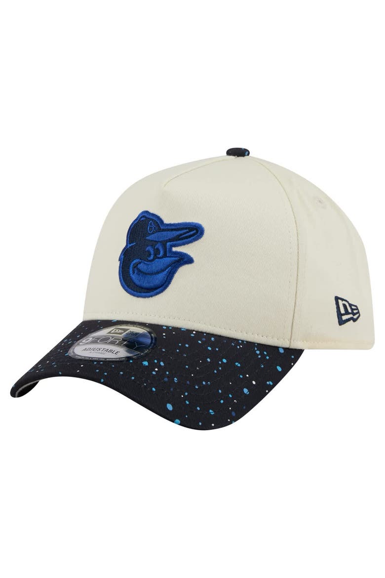 Men's New Era  Cream Baltimore Orioles Speckle A-Frame 9FORTY Adjustable Hat, Main, color, Cream