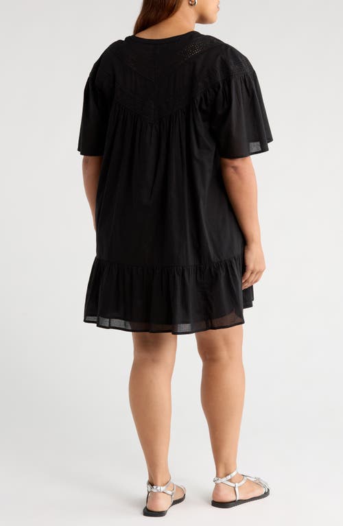 Treasure & Bond Lace Yoke Cotton Shift Dress In Black