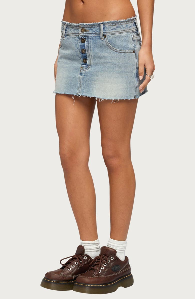 EDIKTED Emree Distressed Denim Miniskirt, Alternate, color, 