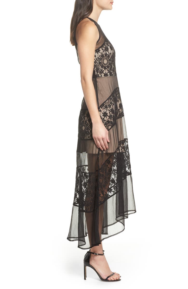Foxiedox Tristan Lace & Chiffon Maxi Dress, Alternate, color, Black