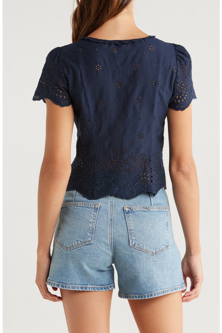 Quinta Cotton Eyelet Button-Up Shirt, Alternate, color, NAVY