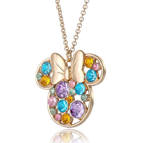 Disney Fashion Multi-color Stone Minnie Mouse Necklace In Gold