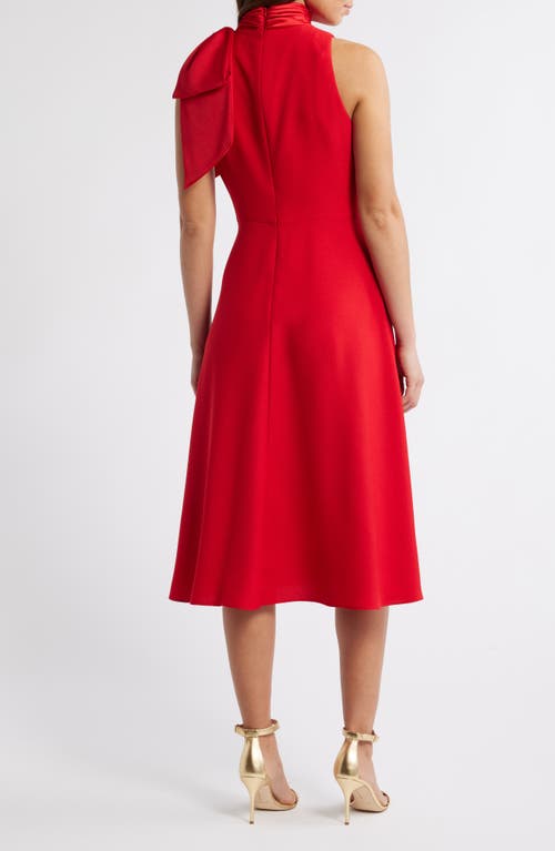 ELIZA J ELIZA J BOW MOCK NECK FIT & FLARE MIDI DRESS