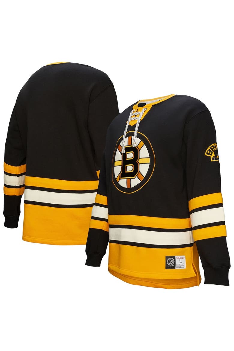Men's Black Boston Bruins Heritage Lace-Up Pullover Sweatshirt, Alternate, color, Black
