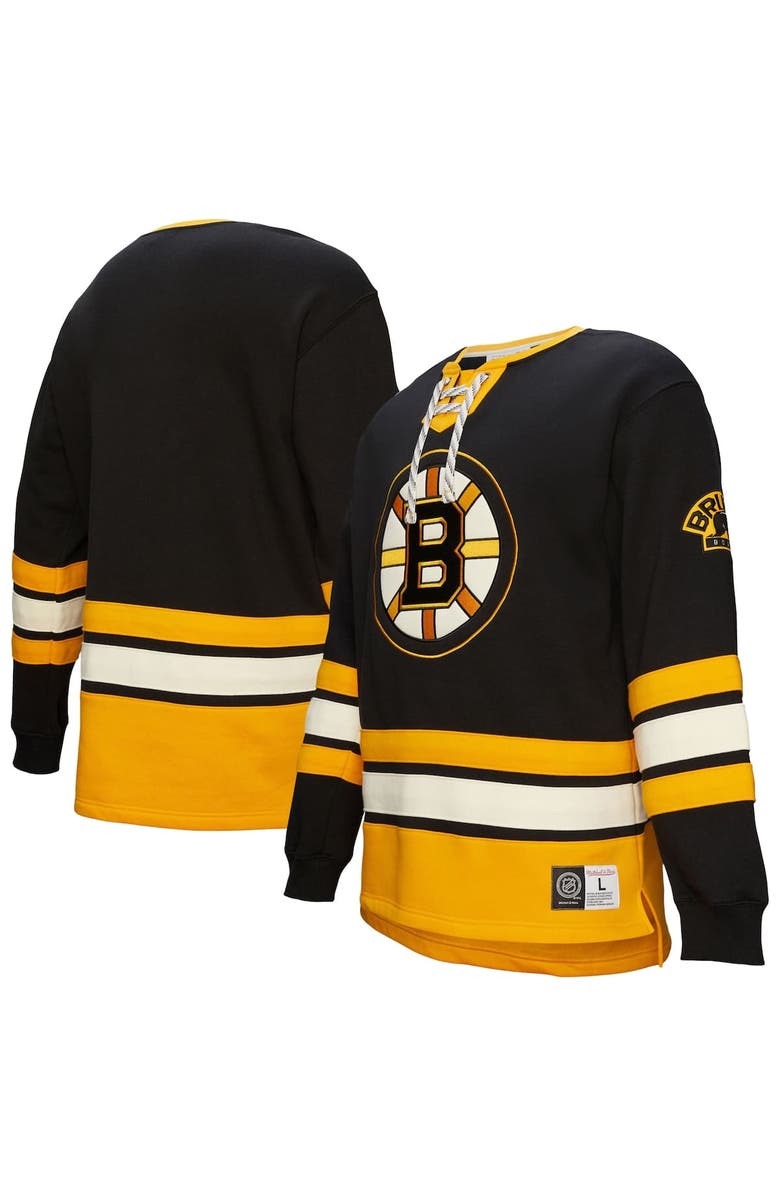 Mitchell & Ness Men's Black Boston Bruins Heritage Lace-Up Pullover Sweatshirt, Alternate, color, Black