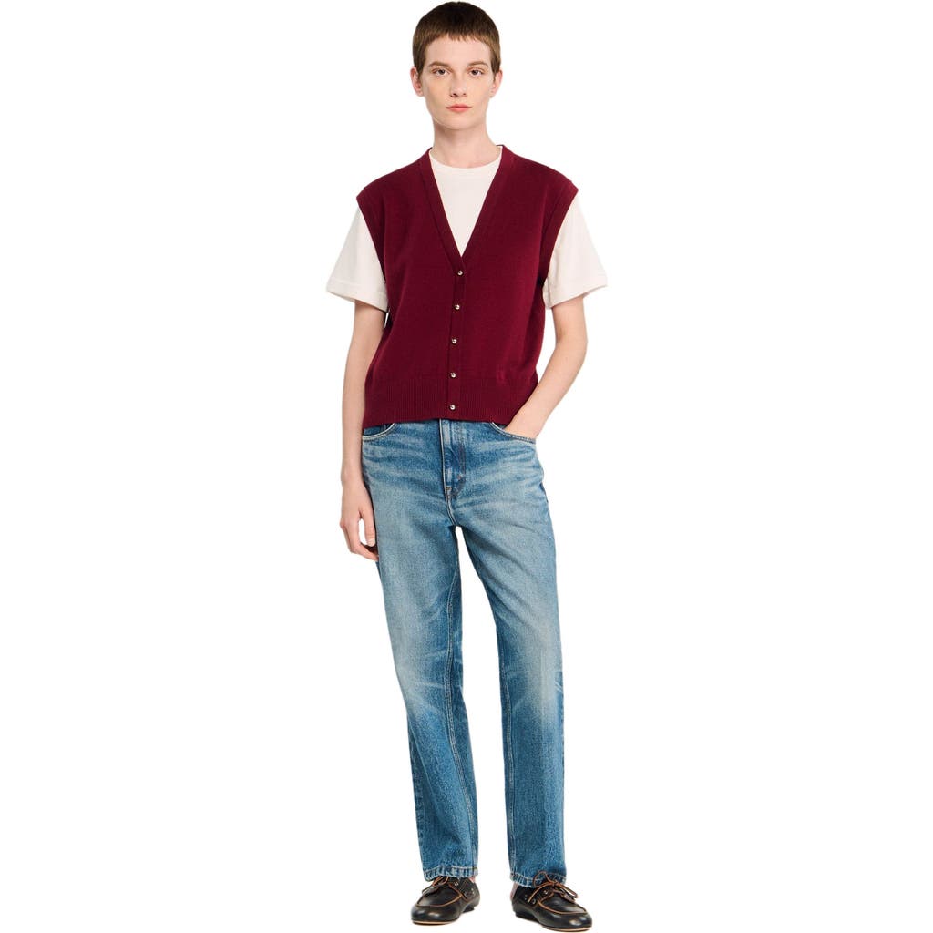 Sandro Two-tone Wool And Cashmere Sweater In Burgundy