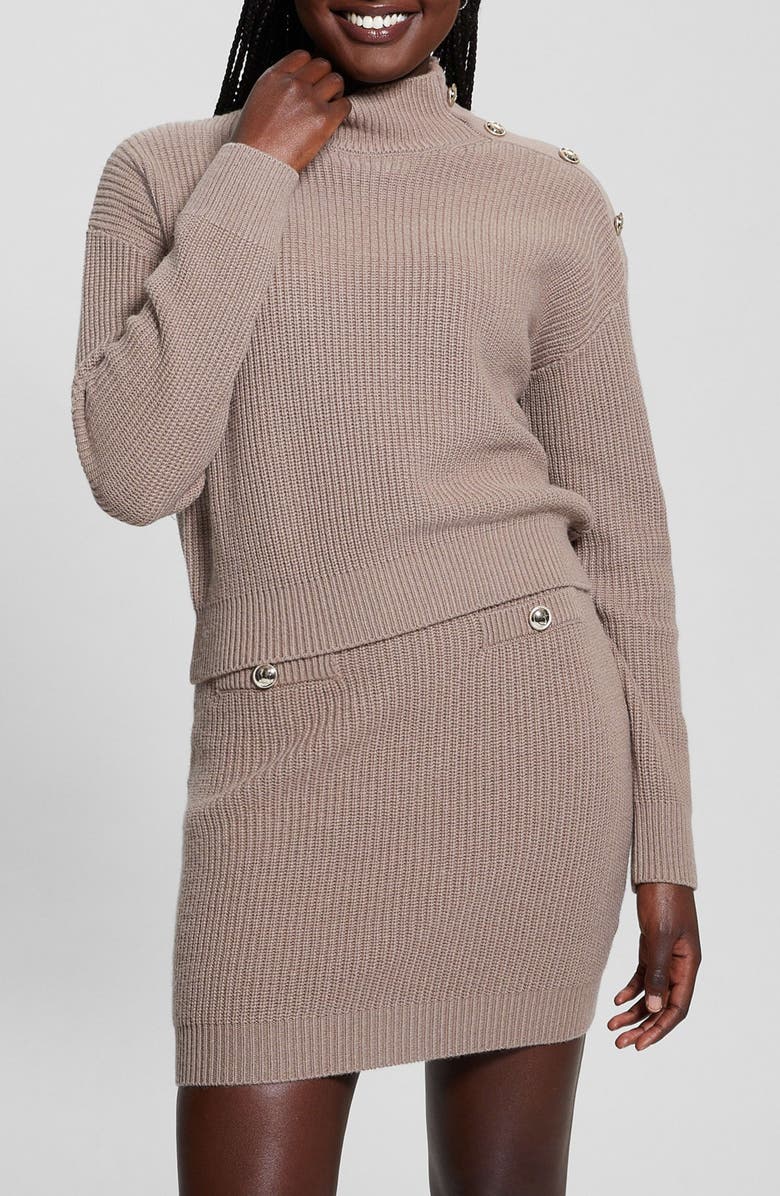 GUESS Zylee Button Shoulder Mock Neck Sweater, Main, color, 