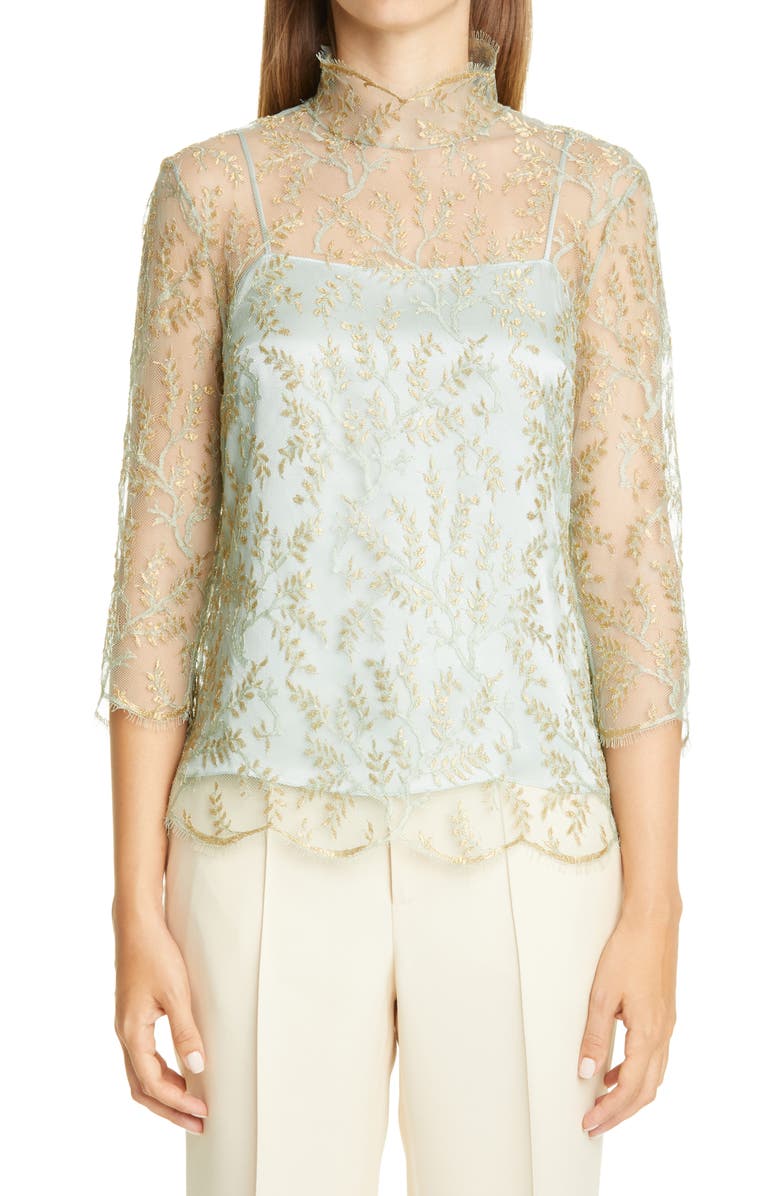 Adam Lippes Layered Chantilly Lace Blouse, Main, color, 