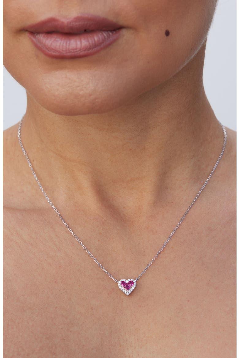Cubic Zirconia Heart Halo Pendant Necklace, Alternate, color, RUBY RED