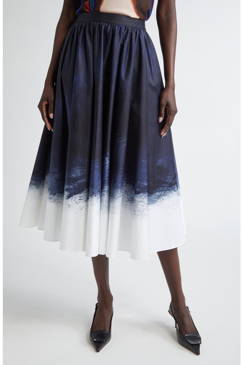 Brushed Stretch Cotton Canvas Circle Skirt, Main, color, NAVY / WHITE SMUDGED CANVAS