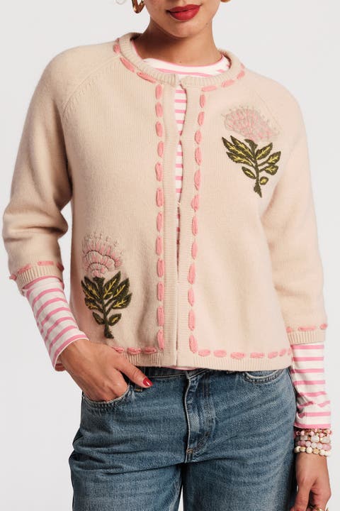 Border Flower Cardigan Heirloom Floral