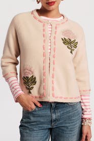 Frances Valentine Border Flower Cardigan Heirloom Floral