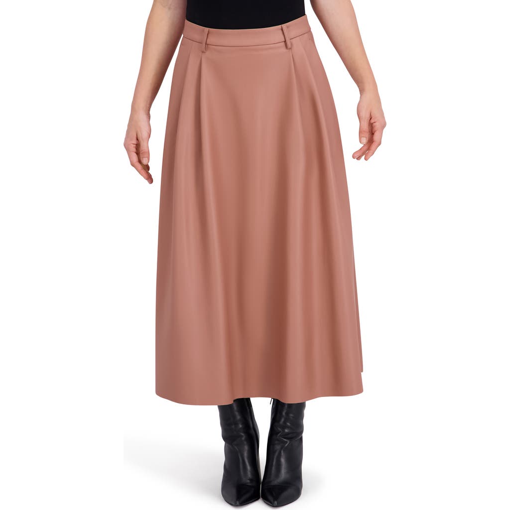 Ookie & Lala Supersoft Faux Leather Pocketed Maxi Skirt In Brown