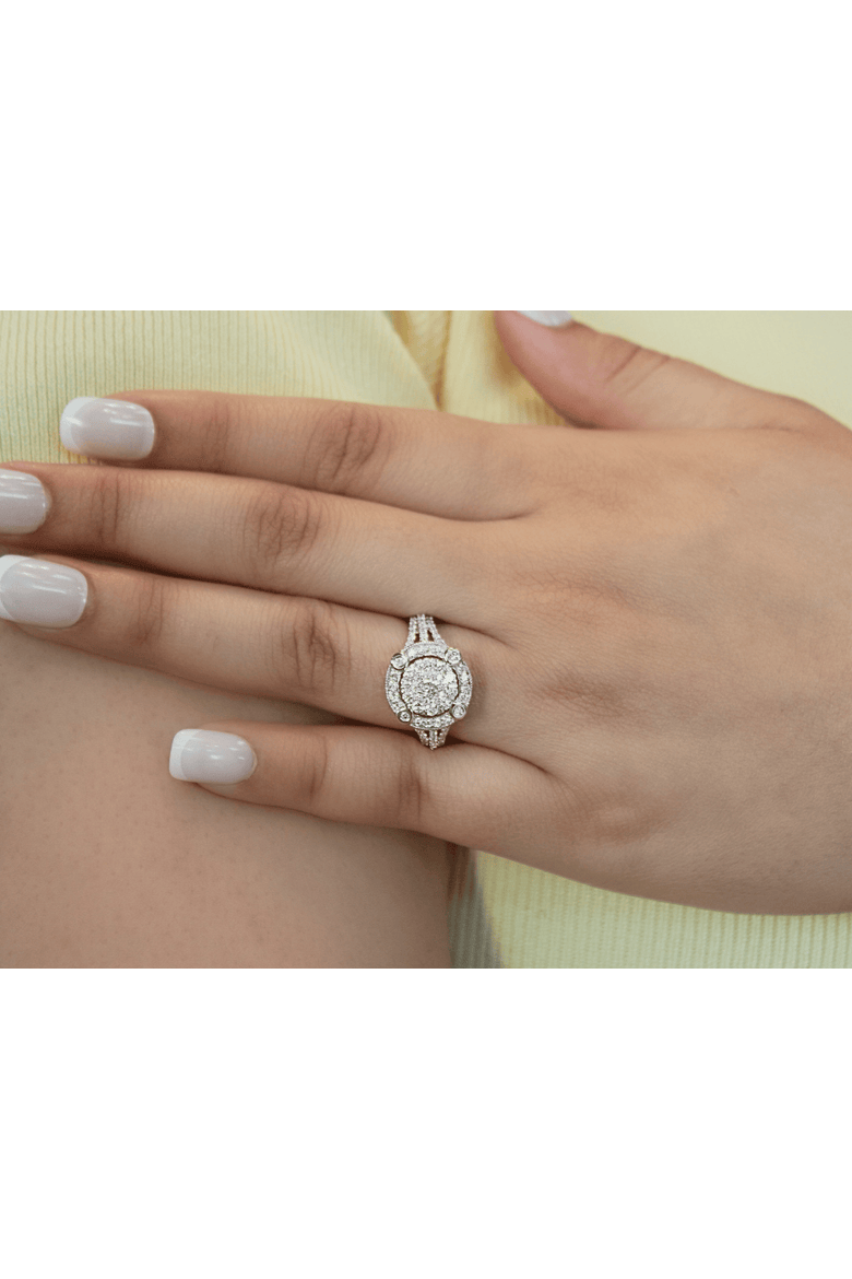 Nebula 14K Gold Round Diamond Studded Halo Cluster Ring - 1cts, Alternate, color, 14K White Gold