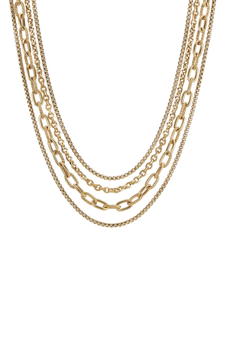 Four Row Mixed Chain Bib Necklace in 18K Yellow Gold, Main, color, 18K YELLOW GOLD