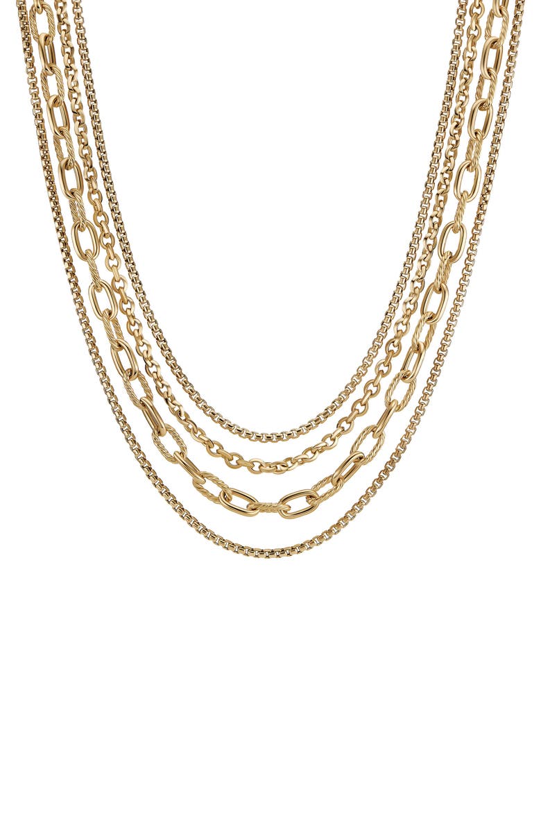 David Yurman Four Row Mixed Chain Bib Necklace in 18K Yellow Gold, Main, color, 18K Yellow Gold