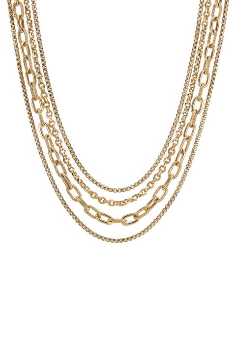 Four Row Mixed Chain Bib Necklace in 18K Yellow Gold