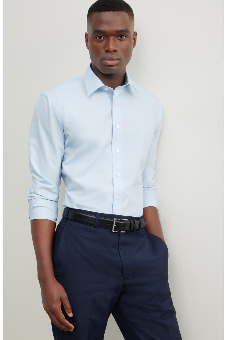 Non-Iron Trim Fit Solid Cotton Dress Shirt, Alternate, color, BLUE SKYWAY