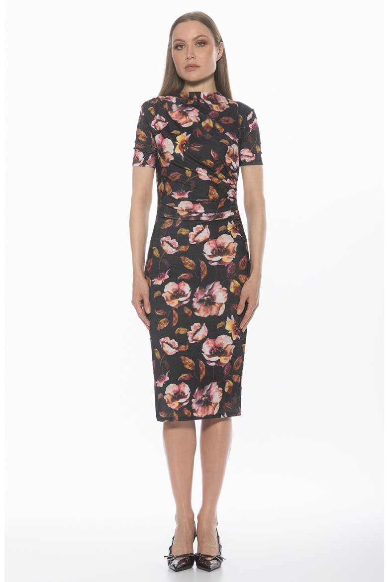 Santal Draped Sheath Dress, Alternate, color, BLACK WATERCOLOR