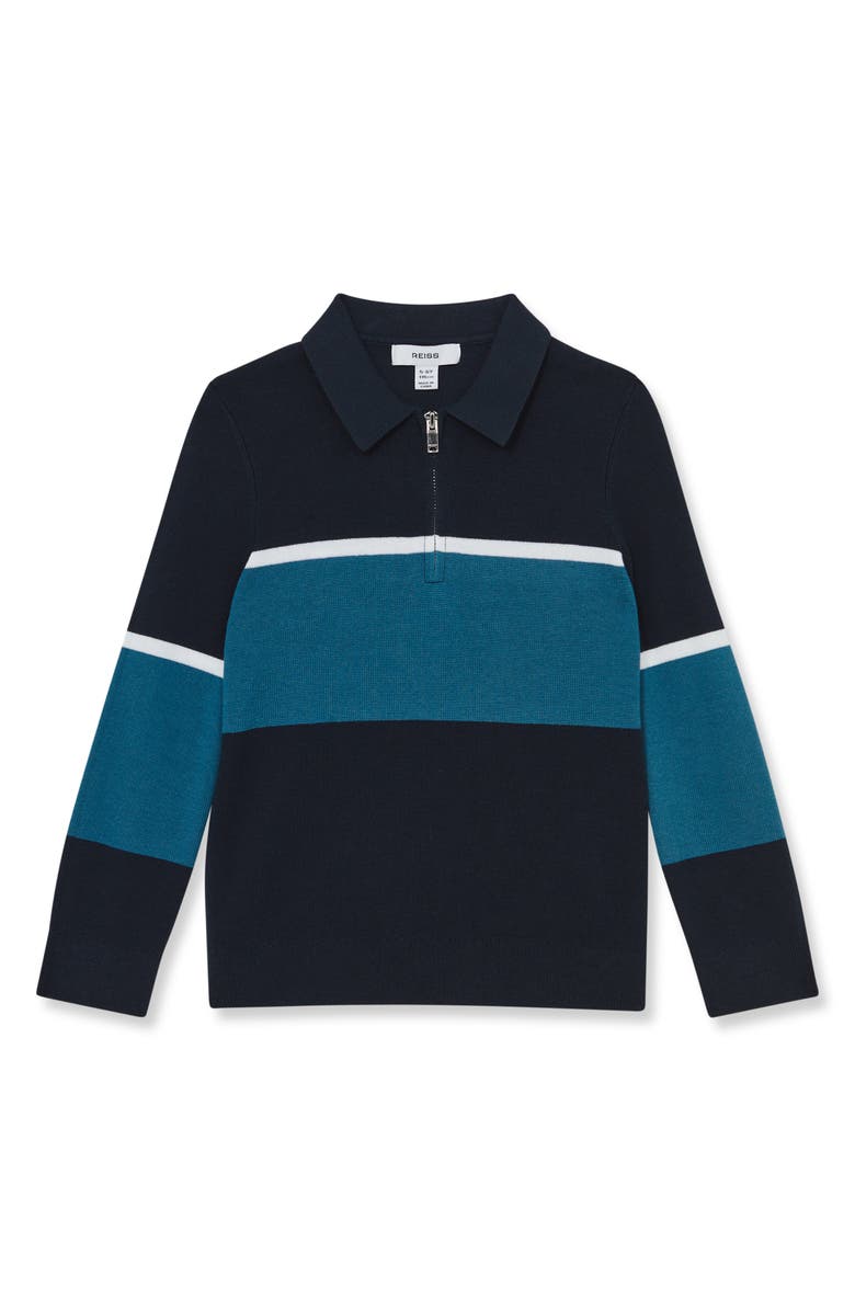 Reiss Kids' Jason Half Zip Sweater, Main, color, Navy Blue/ Airforce Blue