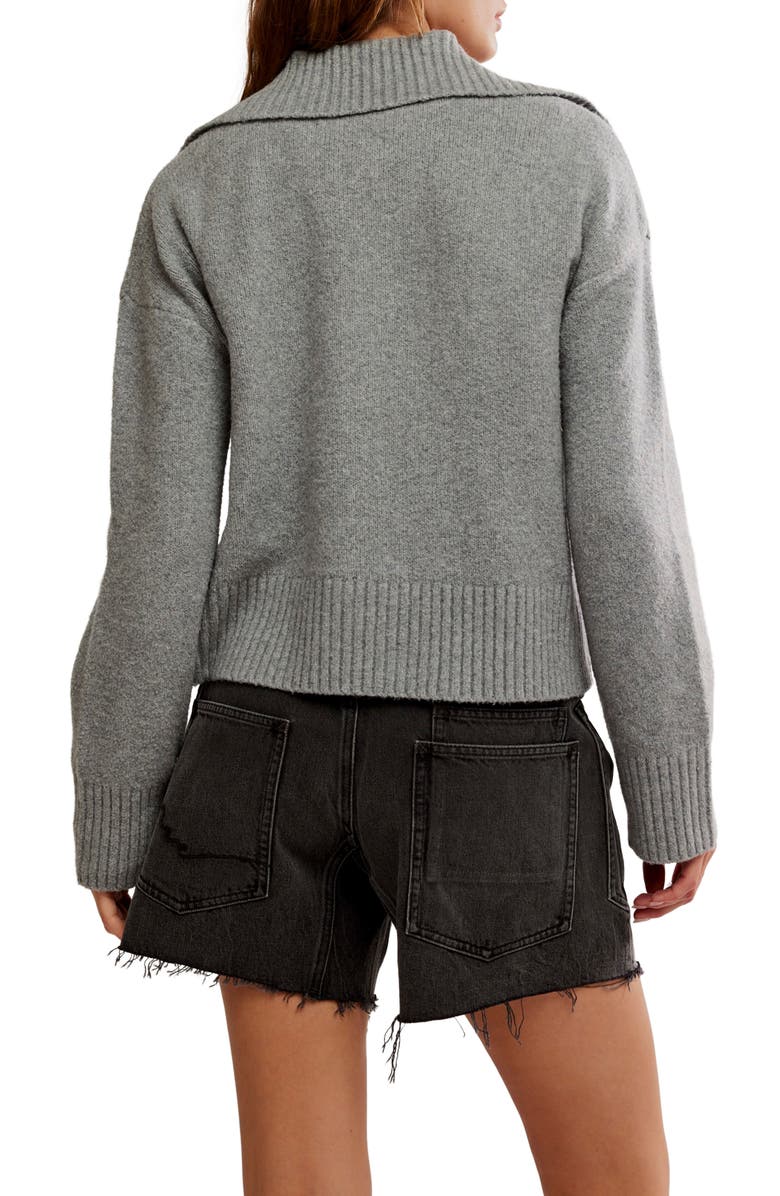 Free People Trading Up Cotton Blend Polo Sweater, Alternate, color, Grey Heather