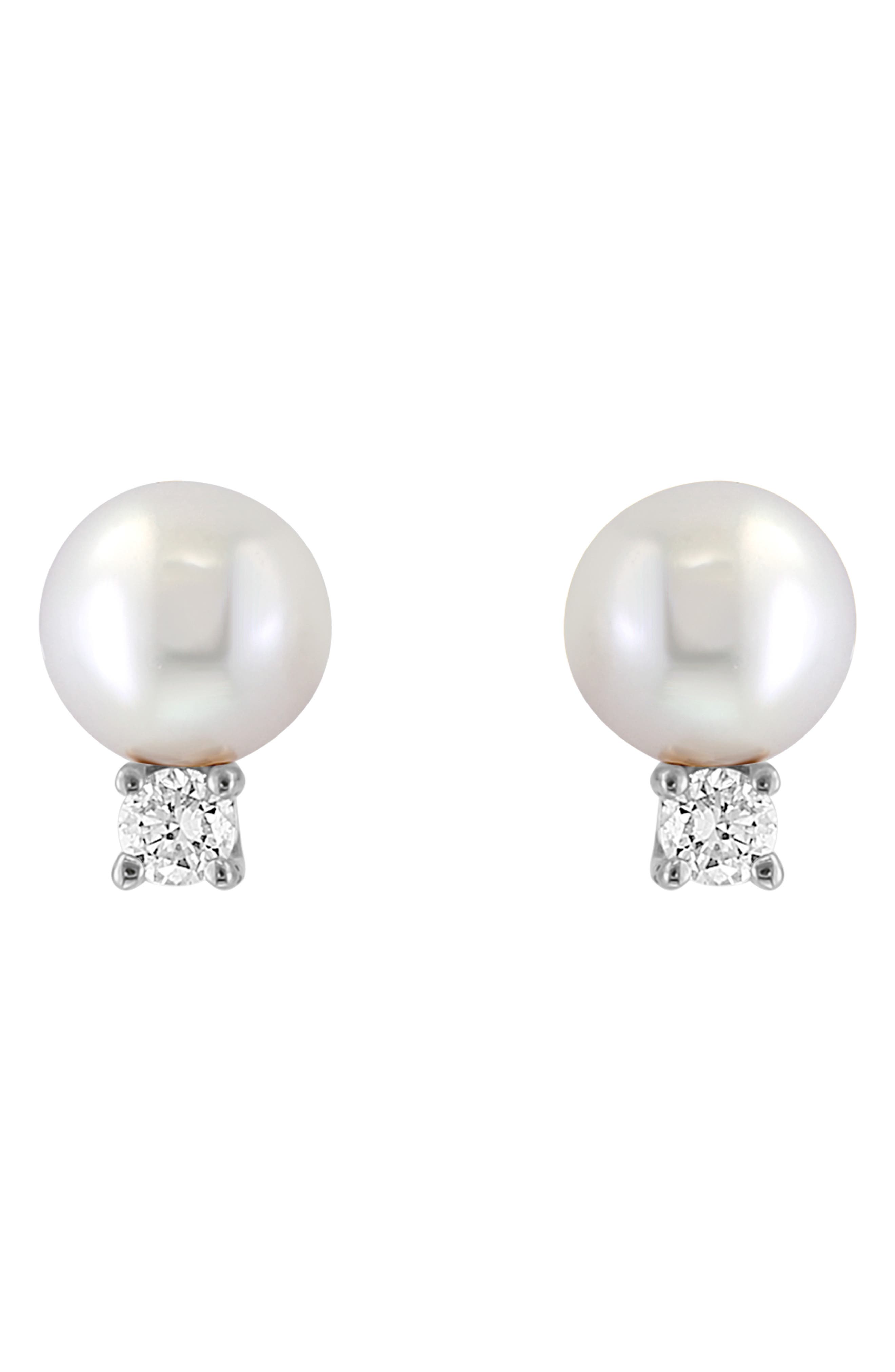 14k White Gold Diamond and Pearl Stud Earrings